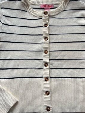 Like New Cream and Navy Striped Button-Up Sweater -Size XL (runs small)